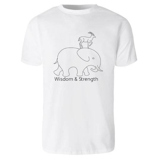 White classic unisex short sleeves cotton t-shirt proudly stamped in front with the Ga totem - which depicts how the wisdom of the deer helped it to climb on the back of the elephant